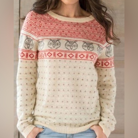 Woolrich Sweaters - Woolrich Women's Red and Cream Owl Pattern Sweater- M
